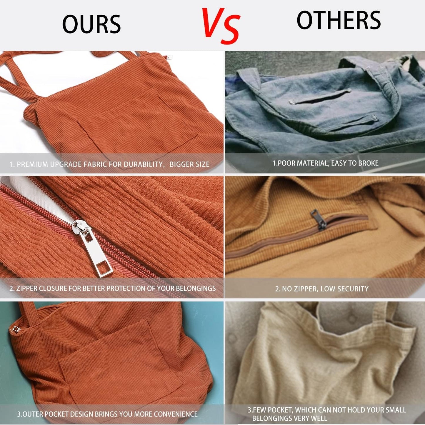Women Corduroy Tote Bag